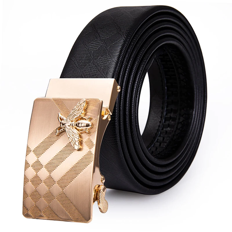 2190-DE-A Hi-Tie, известный бренд, дизайнерские ремни в коробке для мужчин, роскошный ремень из натуральной кожи, джинсовый ремень, модный мужской ремень с золотой пряжкой - Цвет: 2190-DE-A