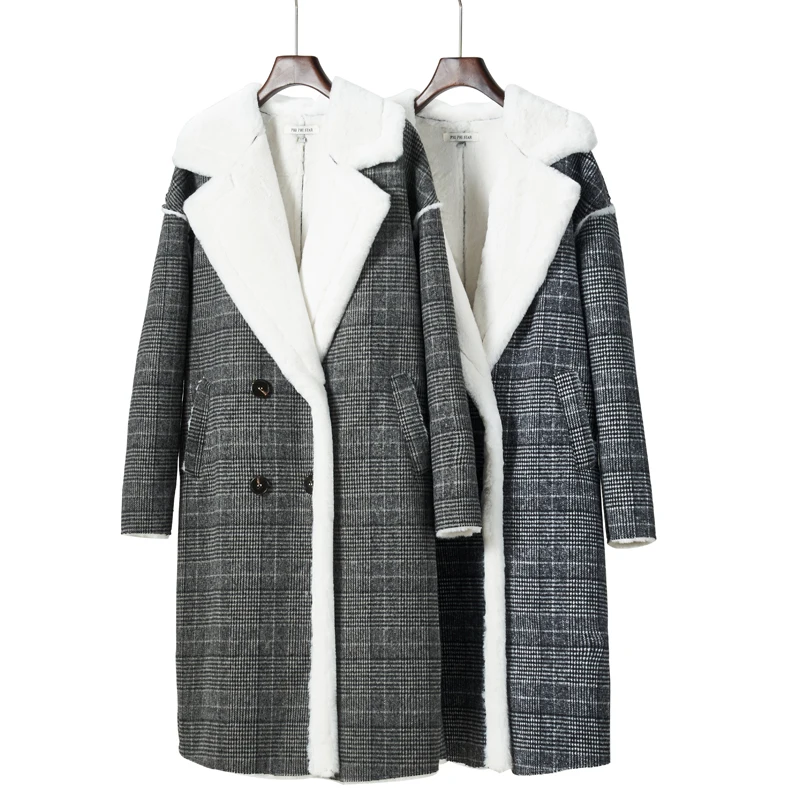 

Phi Phi Star Brand Casual Outerwear Overcoat Fashion Style Lady Faux Fur Coat Clothes Plaid Women Coat Long