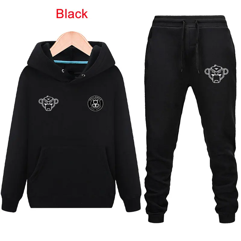 

Men Women Two Piece Sets Hooded Tracksuit Gym Sportswear Black Hoodie Sweatpants Jogging Sweatshirts
