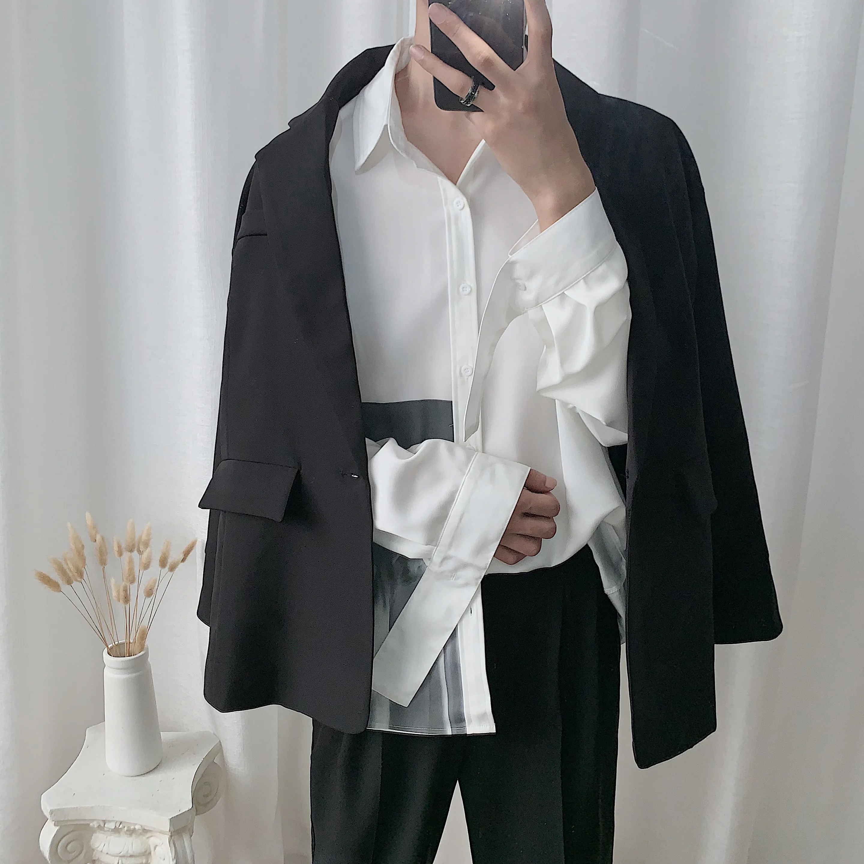 2019 корейский новый мужской блейзер и пиджак черный негабаритный повседневный