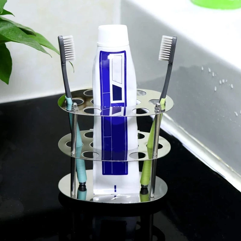 

Toothbrush Holder, Stainless Steel Bathroom Toothbrush Holder - Multi-Functional 7 Slots Bathroom Sink Organizer Suitable Razor,