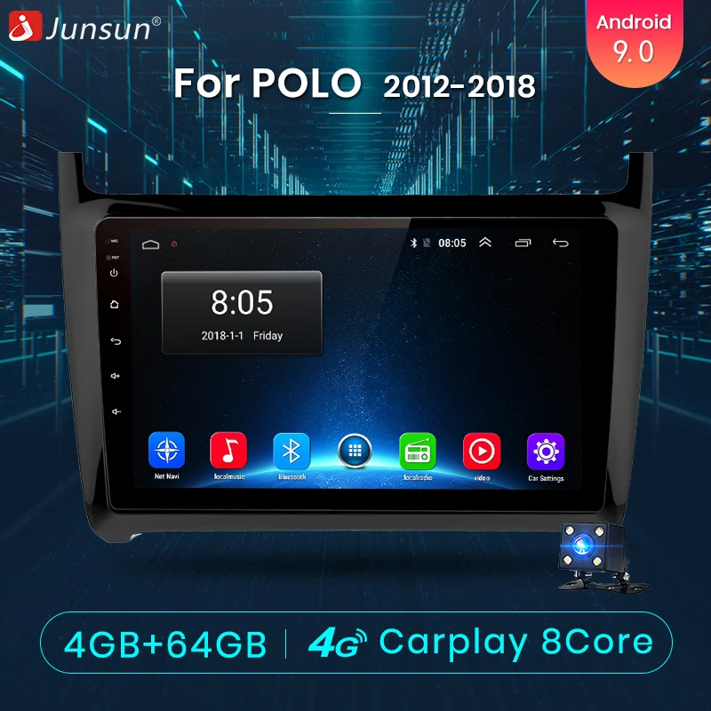 Junsun V1 pro 4G+ 64G CarPlay Android 9,0 DSP для POLO 2009- автомобильный Радио мультимедийный видеоплеер навигация gps RDS 2 din dvd