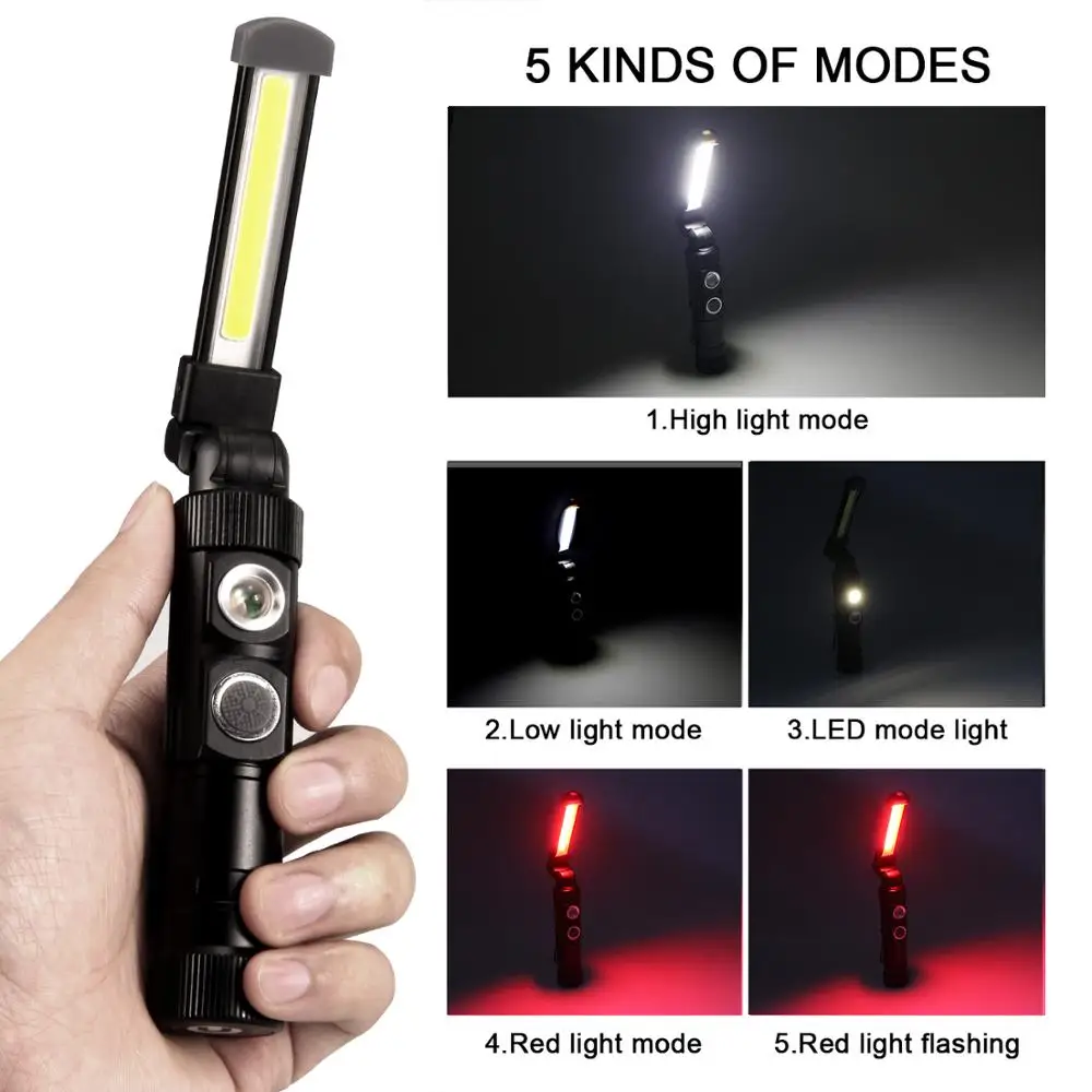 

Portable COB Work Light USB Charging Magnet LED Flashlight Outdoor Camping Emergency Searchlight Waterproof LED Worklight Torch