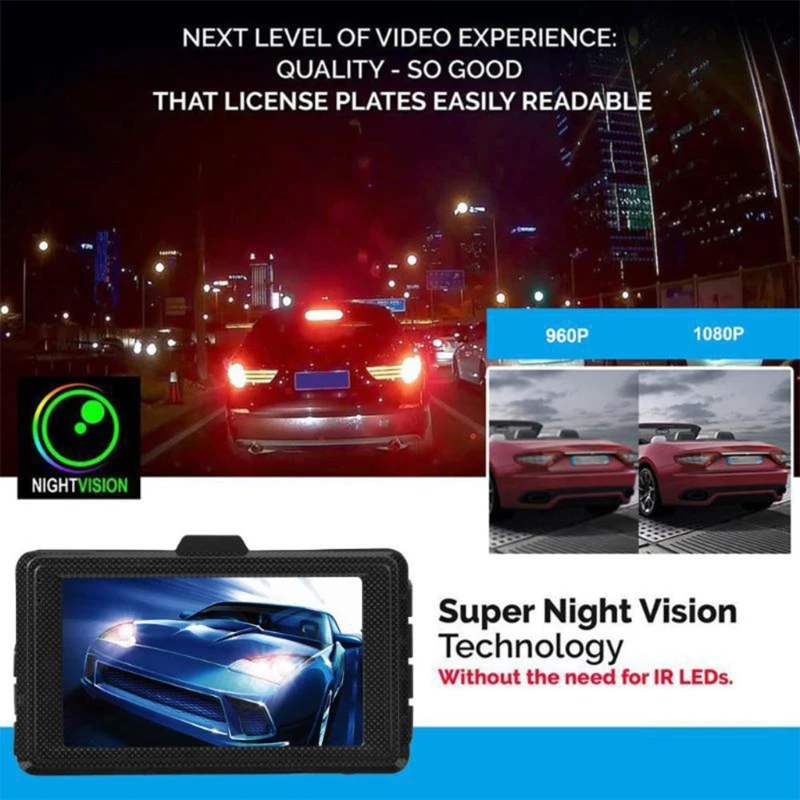 

L9BC 3.0in 1080P FHD Night Vision Driving Recorder Loop Recording Motion Detection
