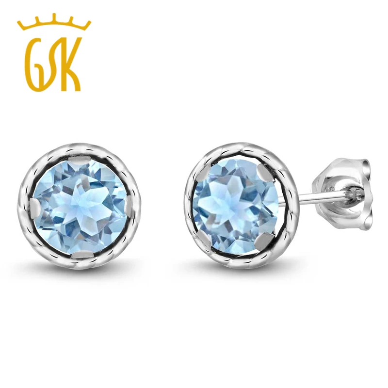 GemStoneKing 2 39 Ct круглые 6 мм натуральные небесные украшения с голубым топазом из