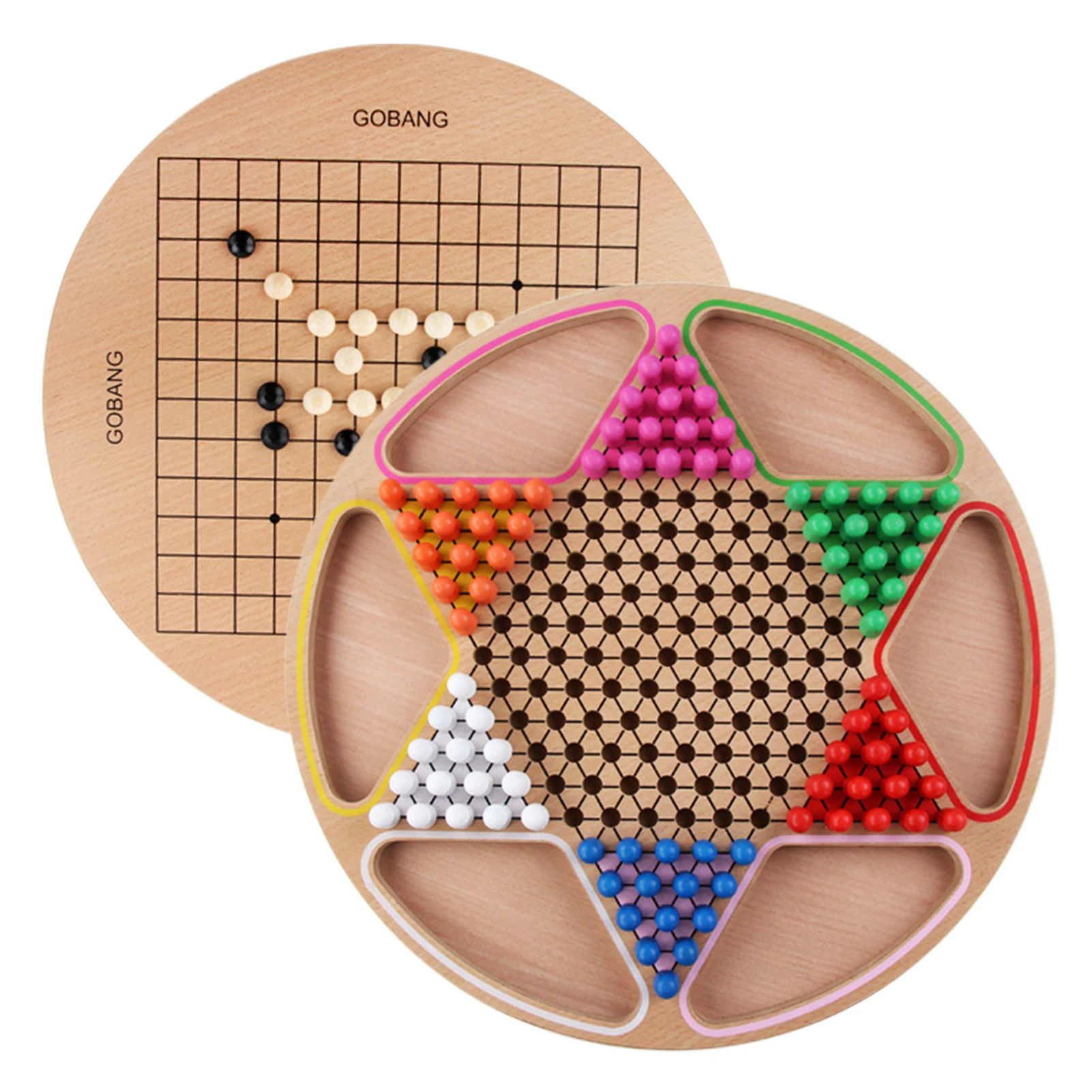 

2 In 1 Chinese Checker Wooden Board Game for Family Kids Adults