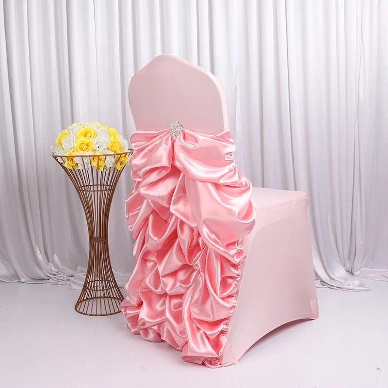 

2020 March 10 PCS/lot Spandex Body Satin Ruched Back Ruffled Banquet Chiavari Chair Cover for Wedding Birthday Decoration