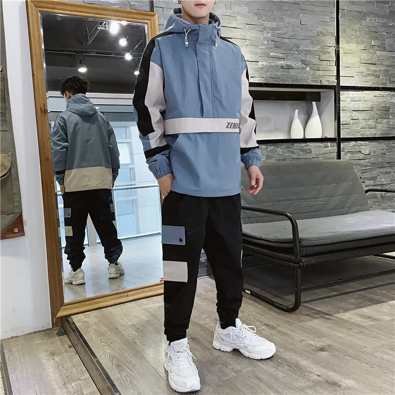 Комплект спортивный мужской из 2 предметов пуловер карго с карманами куртка в