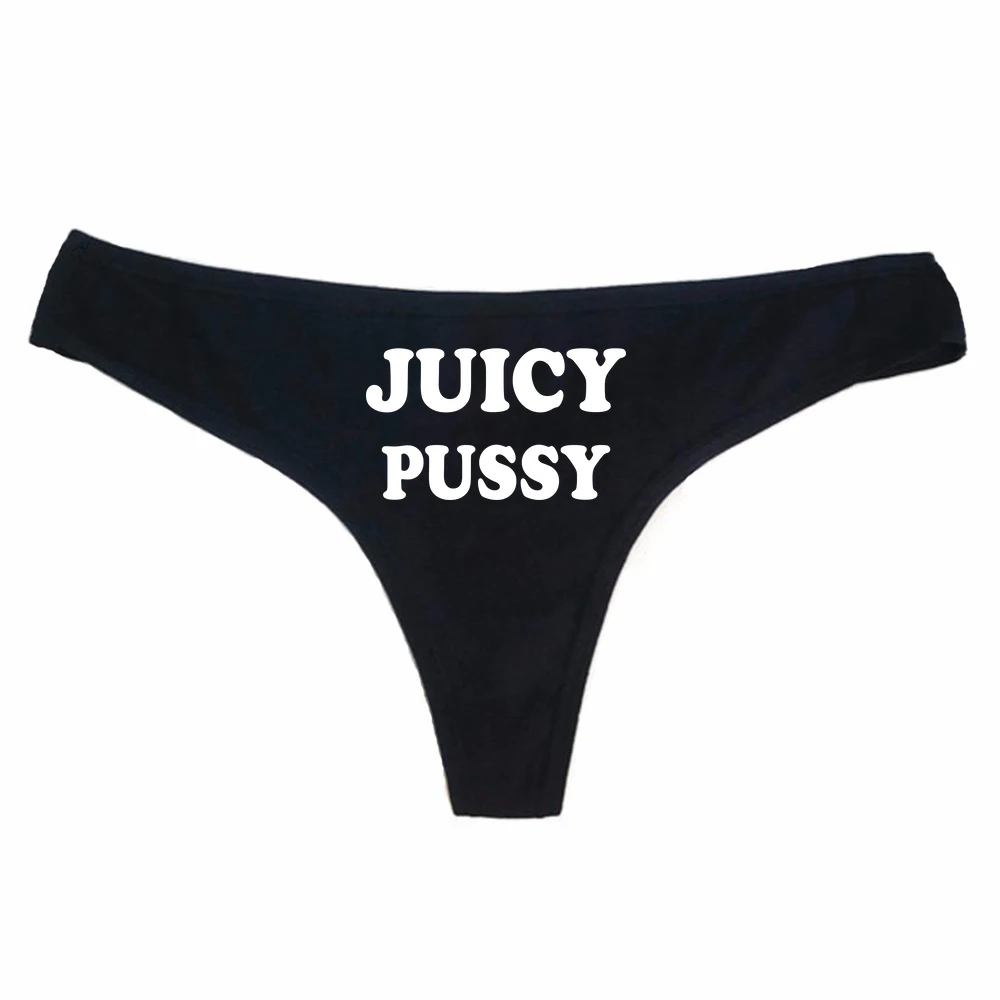 DongKing Lady's Sexy Thong Panties JUICY PUSSY Letter Print Funny Women Girl Cotton T Underwear White Black Pink G-String | Женская