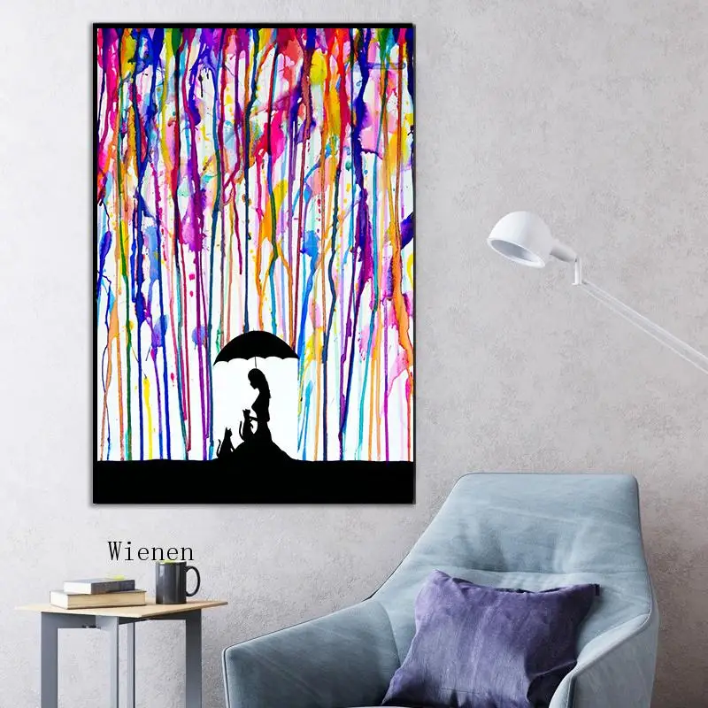

Abstract Oil Painting Under Umbrella Lovers Posters and Prints On Canvas Wall Art Picture for Living Room Home Design Decor