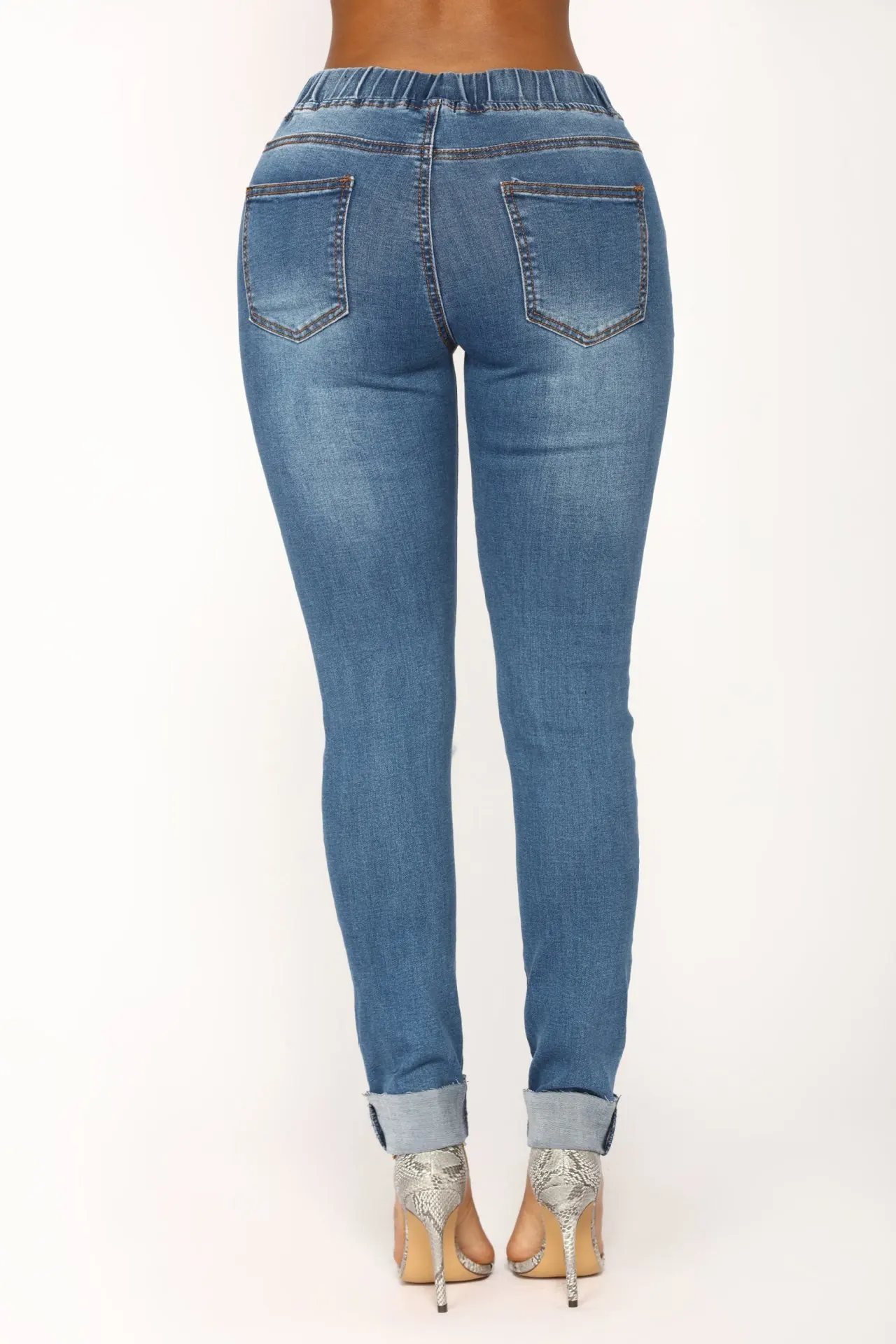 Модные рваные джинсы для женщин с высокой талией, Узкие синие джинсовые брюки-карандаш, женские потертые Стрейчевые джинсы для женщин