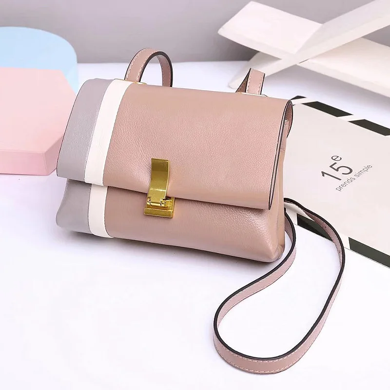 

Patchwork Genuine Leather Crossbody Bag For Women Messenger Bags Ladies Handbag First Layer Cow Leather Female Shoulder Bag