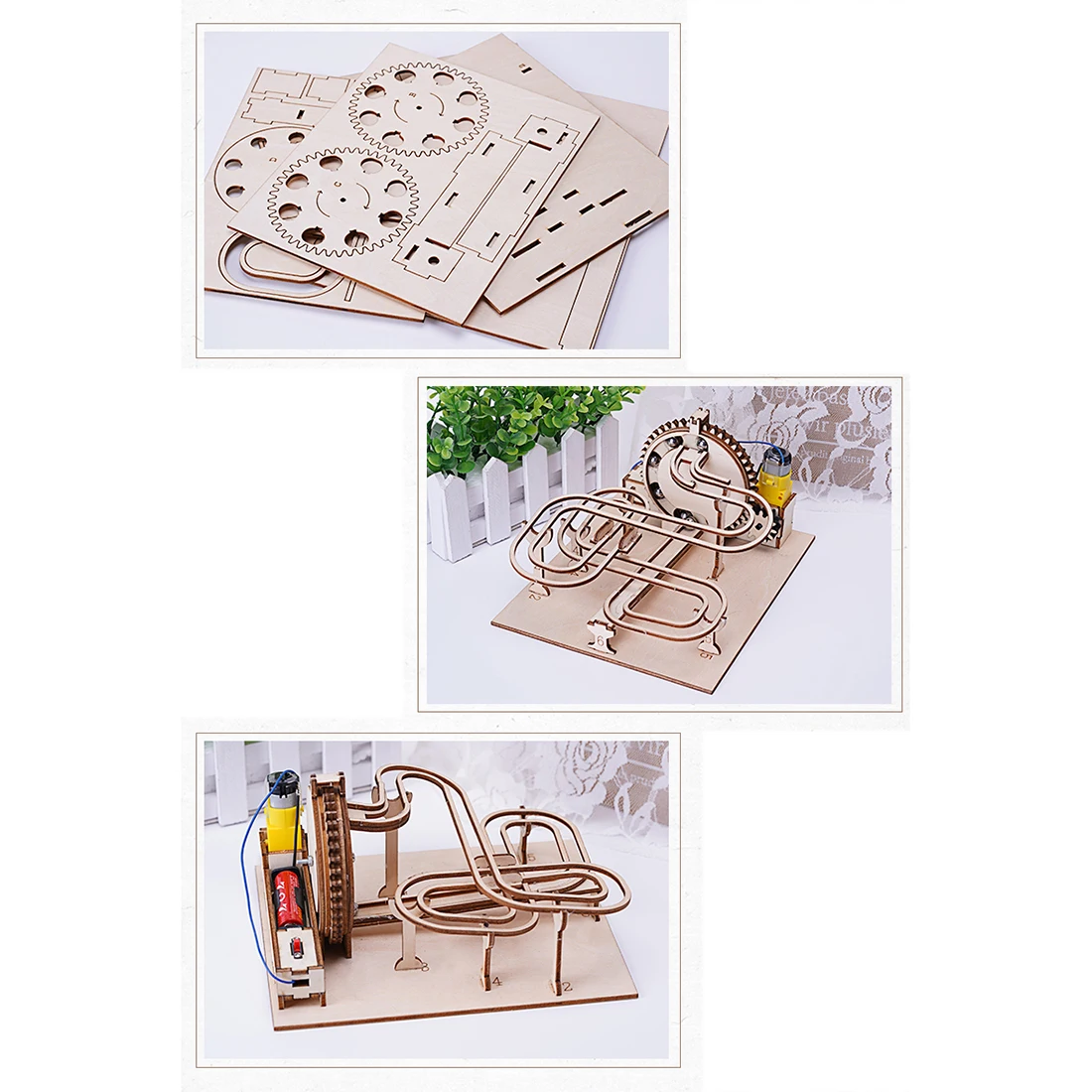 

Marble Run Gear Transmission Assembly Model Building Kits Wooden 3D Puzzles DIY Assembly Model Toy Set Gifts