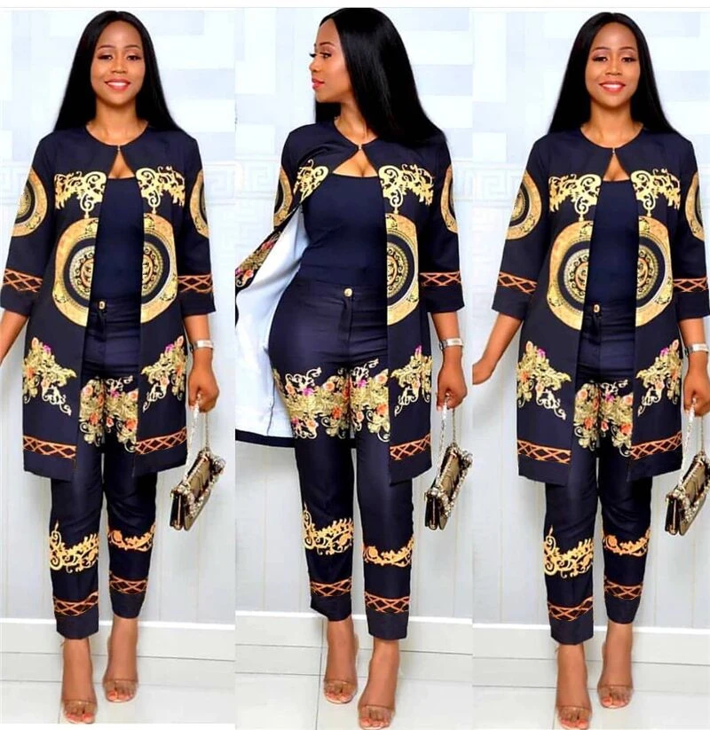 

2020 Elegant African Sets Print Trousers Tops Pants Suits Dashiki Dress Bazin Robe Gowns Evening Party Traditional Hipster