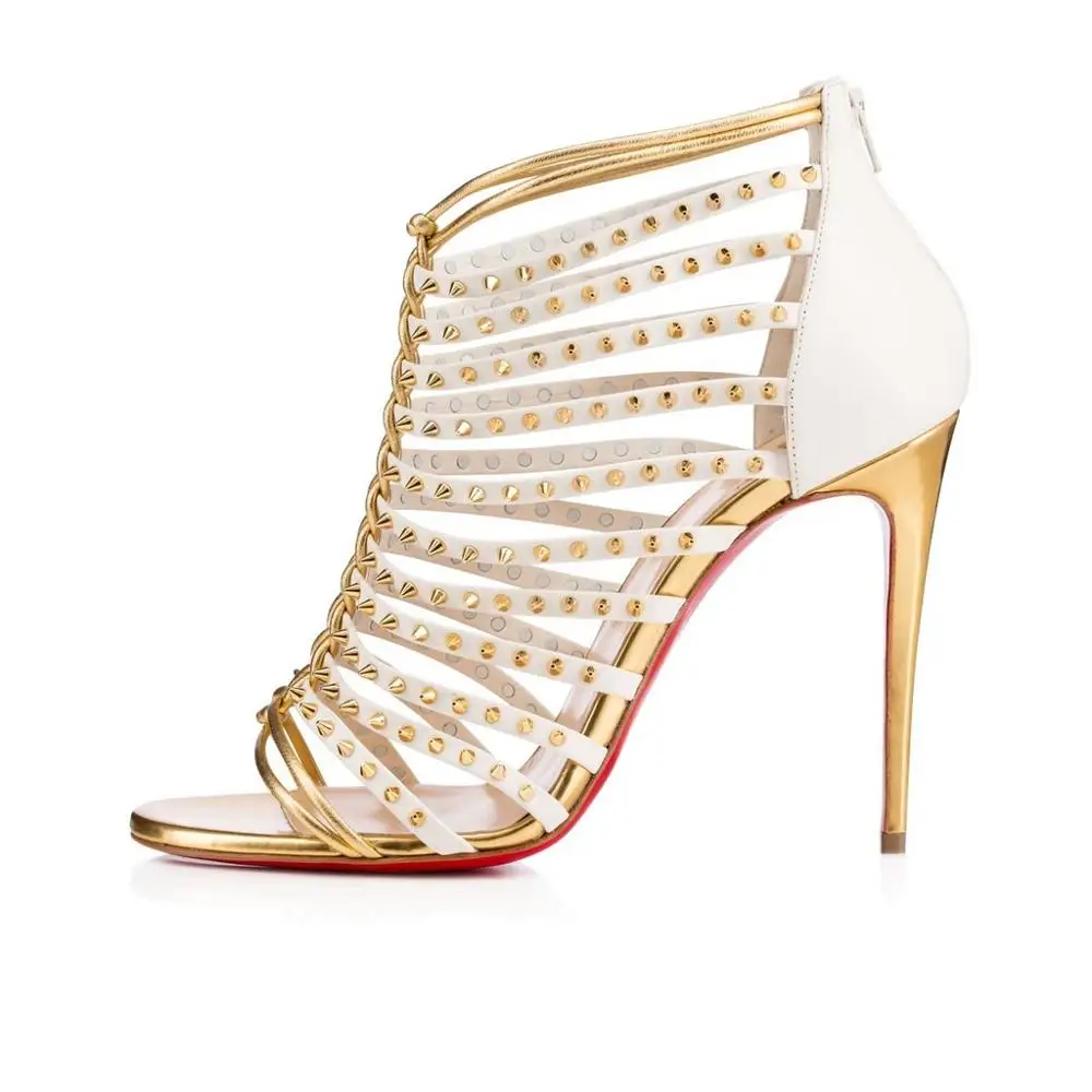 

2020 red bottom fashion high heels Patent Leather women party wedding triple spikes Pointed Toes Pumps Dress shoes with box A170