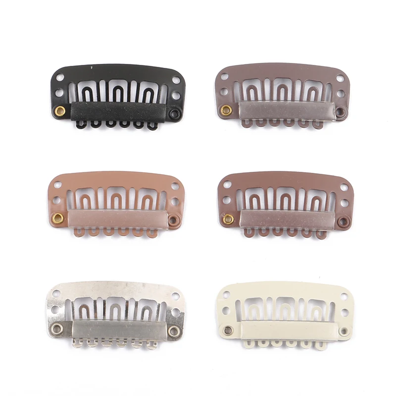 1000  32mm 6-teeth Hair Extension Clips Stainless Steel Wig Clips Combs Snap Clips with Rubber for Hair Extension Toupee DIY