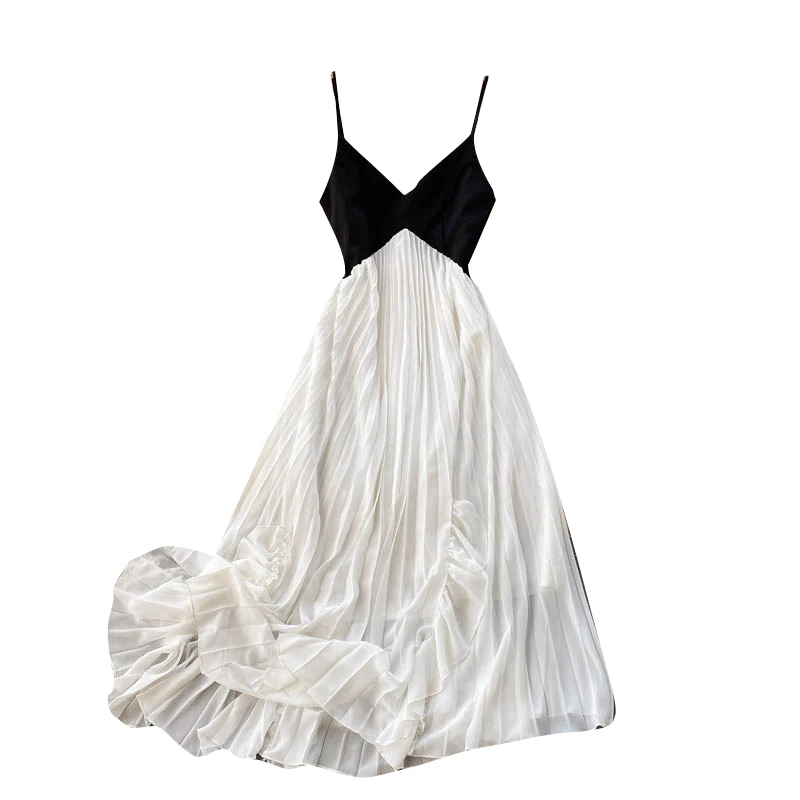 

Женские платья 2021, летние французские милые темпераментные женские сексуальные шифоновые пляжные платья на бретельках с V-образным вырезом