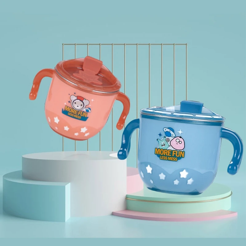 

Stainless Steel Children Water Cup Cartoon Milk Cup with Handles Drinking Cup Heat-Resistant Baby Straw Cup for Feeding