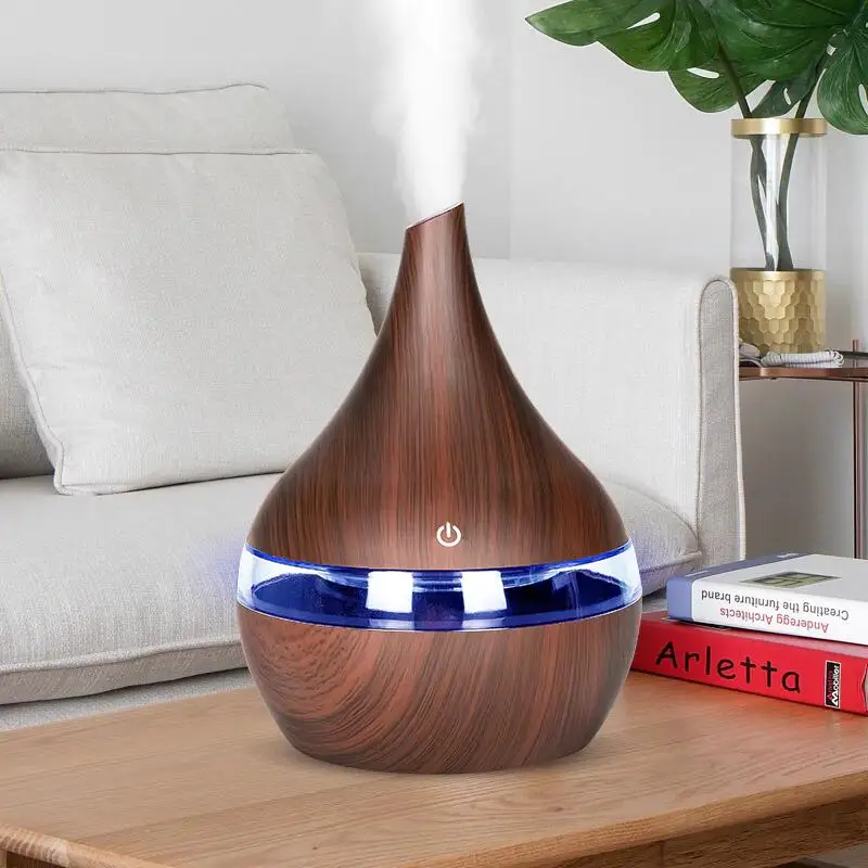 

300ml Ultrasonic Aromatherapy Diffuser Wood Grain Ultrasonic Cool Mist Humidifier for Office Home Bedroom Living Room
