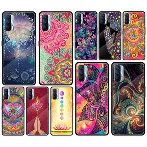mandala chakra yoga tempered glass cover for realme 7 7i xt c3 6 5 pro for oppo a9 2020 a52 find x2 lite phone case free global shipping