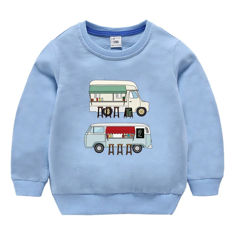 Bus Blue Свитер для малышей; детская одежда для мальчиков; Весна-Осень г.; пуловер с рисунком; Модная одежда для малышей; толстовки с круглым вырезом для девочек - Цвет: Bus Blue