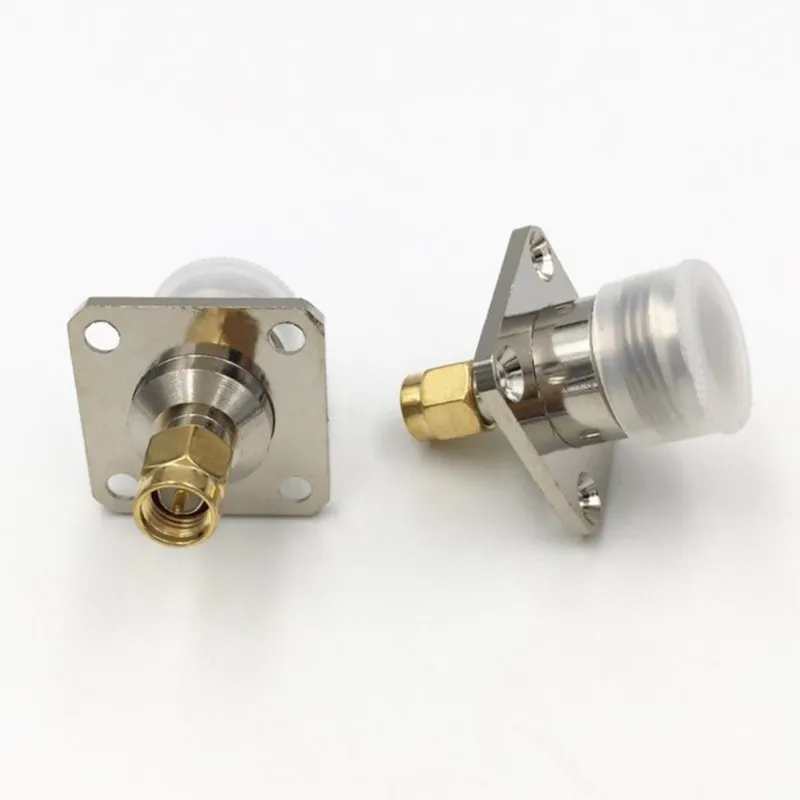 

N Female To SMA Male Plug Panel Mount 4 Hole Flange 25mm Solder Copper Nickel Plating Adapter