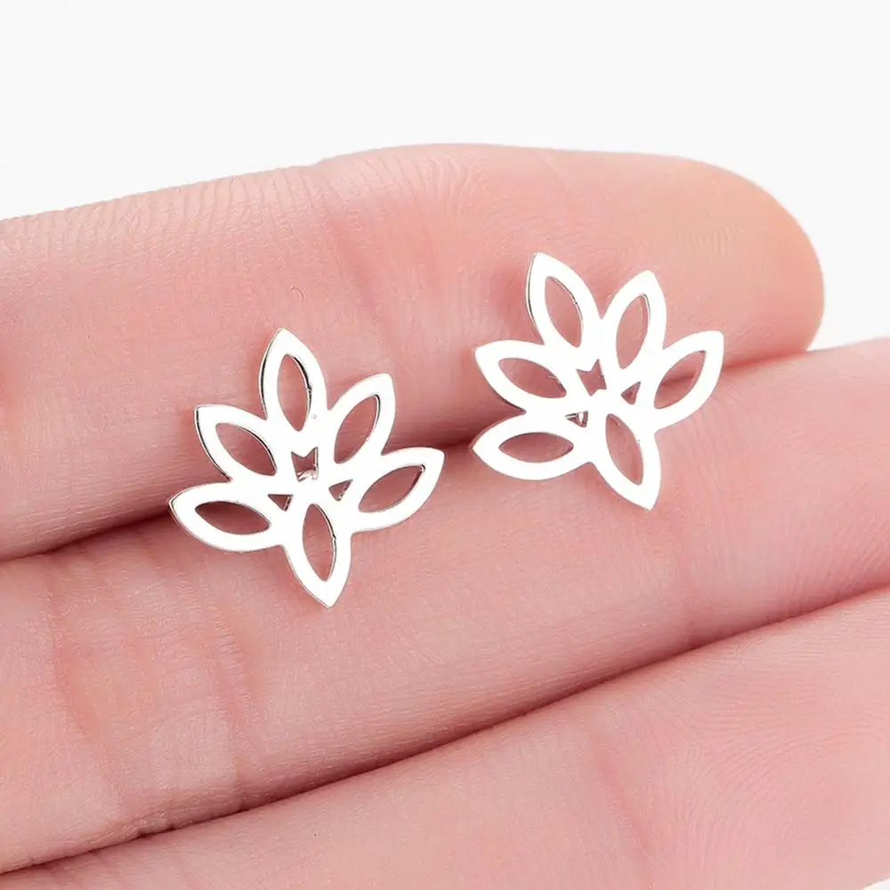 

Chandler Creative Stainless Steel Flower Stud Earrings Fashion Jewelry Minimalist Lotus Earring For Girls Muslim Flora Bronics