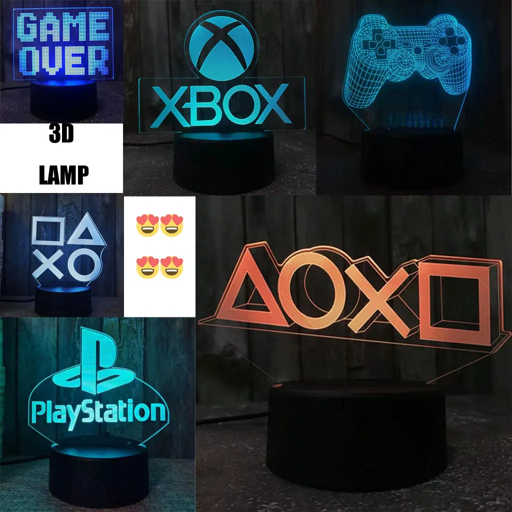 

PlayStation 3D Lamp Gaming Room Desk Setup Lighting Decor on the table Game Console Icon Logo for Kids Bedside Gift Xbox Kawayi