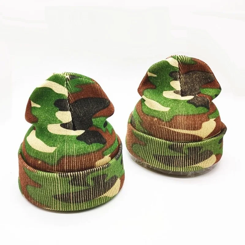 

Winter camo printed hip hop knitted beanies caps Outdoor adult men and women slouchy Casual skullies hats gorros
