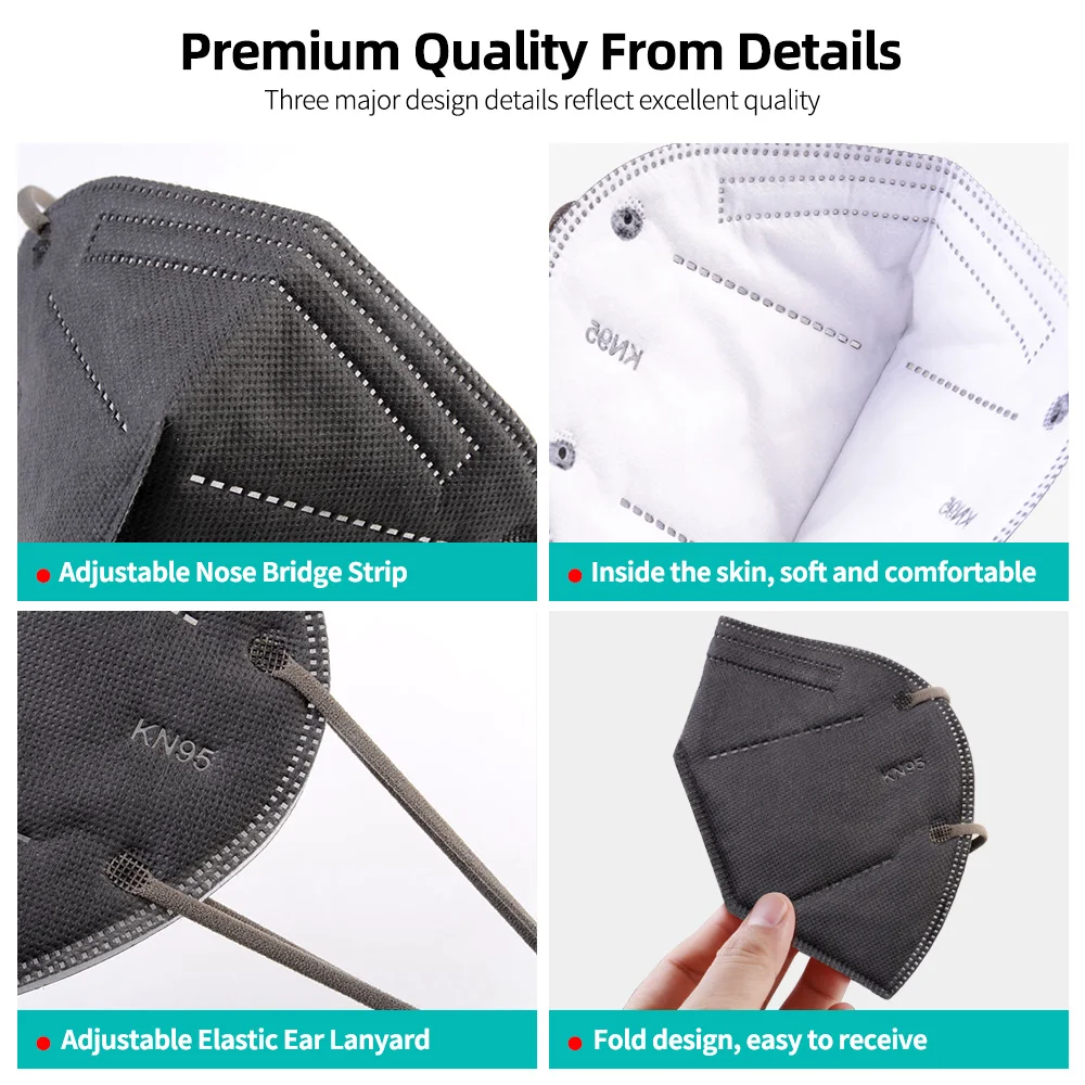 

High Quality 5 Layers FFP2 Mask Reusable Gray KN95 Mask Safety Respirator Protective Mask Face KN95Masks Mouth Dustproof masque