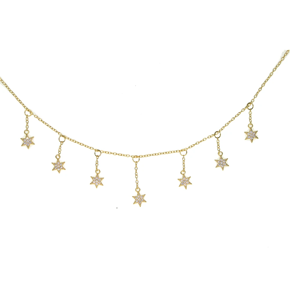 2021 High Quality Fine 925 Sterling Silver Pave AAA Cubic Zirconia Delicate Chain Star Charm Tassel Choker Women Necklaces | Украшения и