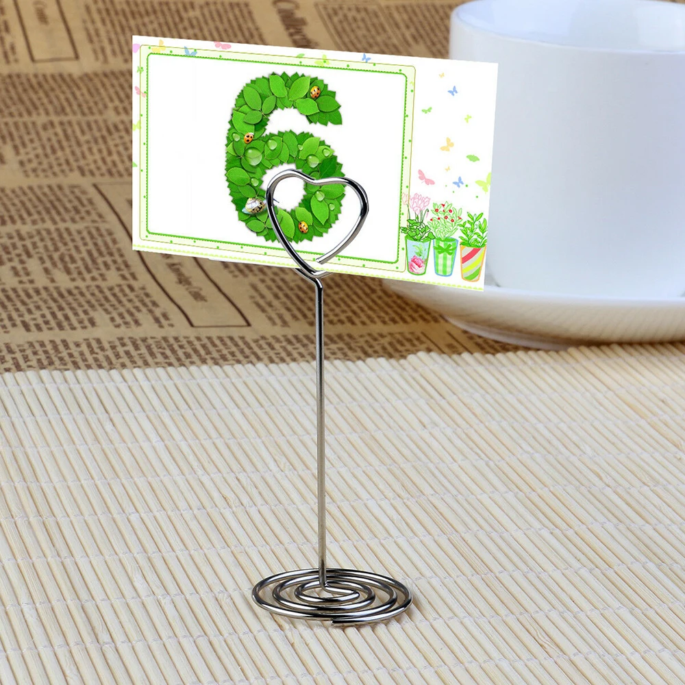 10 шт./компл. серебряный в форме сердца держатель для фото настольная номера место