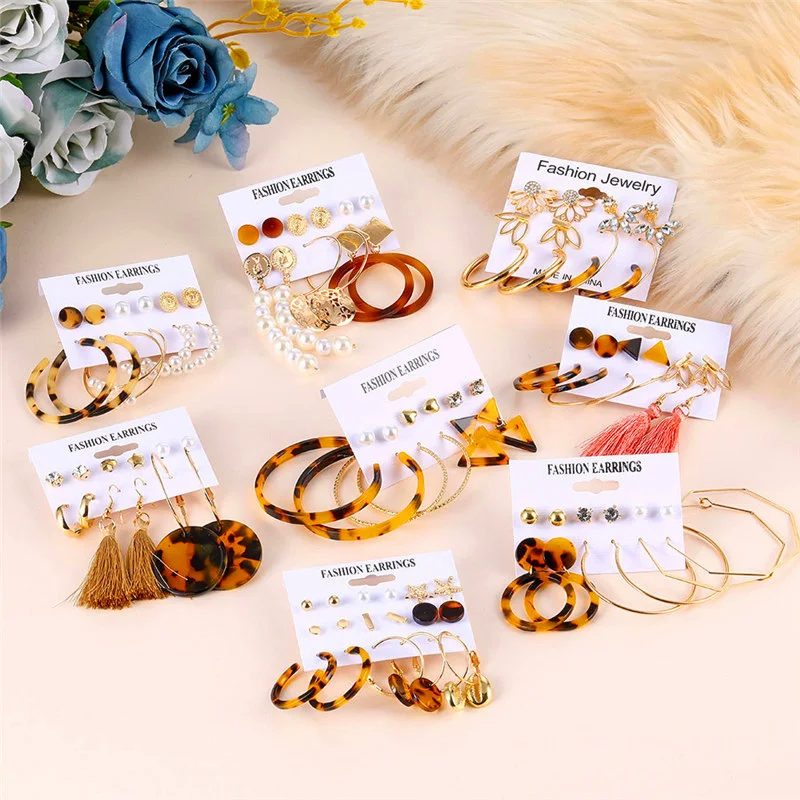 

Серьги женские акриловые в стиле бохо, стразы, с жемчугом