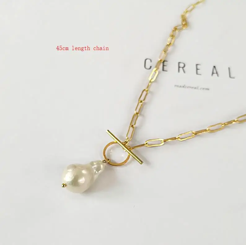 D 45cm chain HUANZHI, новинка, барокко, золото, металл, неровный искусственный жемчуг, цепочка, ожерелье для женщин, девушек, для вечеринки, ювелирные изделия, подарки - Окраска металла: D 45cm chain