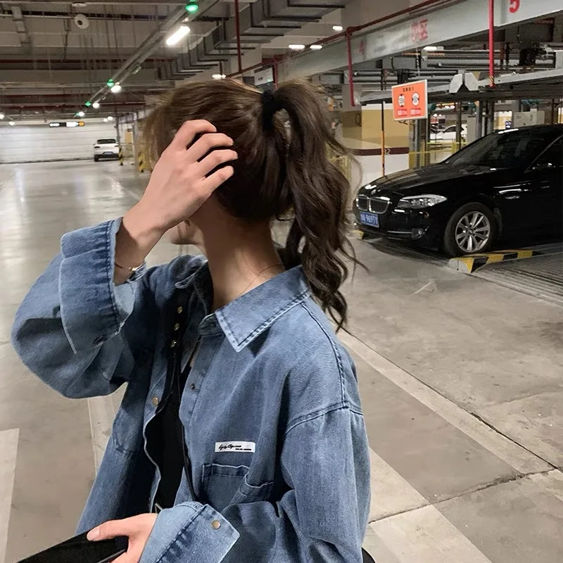 Куртка женская джинсовая однобортная с длинным рукавом винтажный жакет из