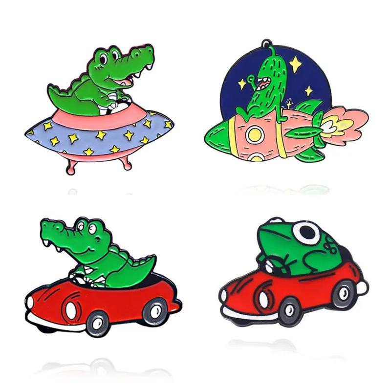 

Cartoon Crocodile Lapel Pins Enamel Badges Women's Anime Brooches On Backpack Cute Frog Hijab Pins Metal Decorative Mini Badges