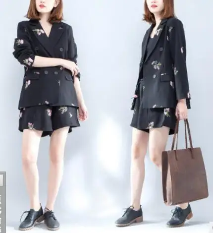 2019 OL Цветочная вышивка куртка и короткие костюмы комплект из 2 предметов шорты