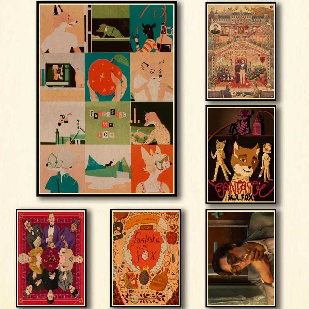 

50 Designs Wes Anderson Movie Kraftpaper Poster Painting Abstract Fancy Wall Sticker for Coffee House Bar A3 3