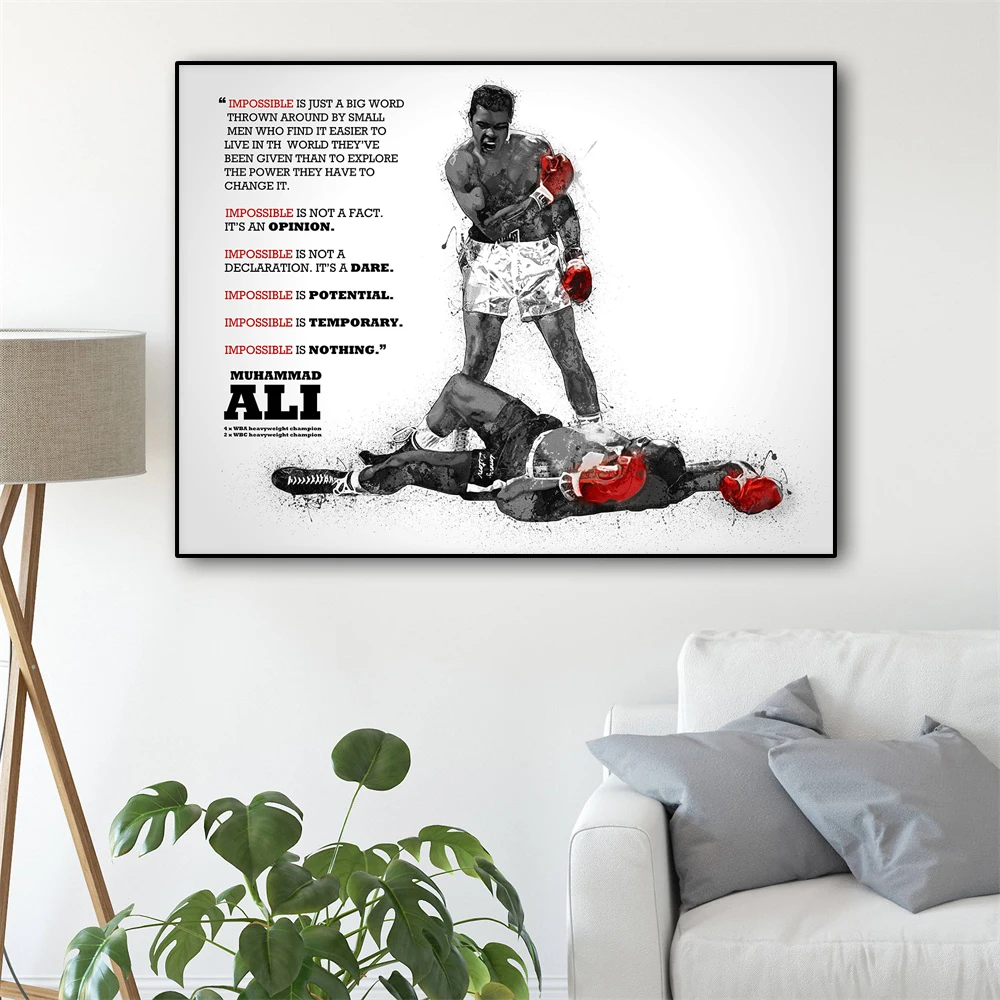 

Muhammad Ali Posters and Prints on the Wall Canvas Art Boxing King Motivating Quote Painting for Living Room Home Decoration