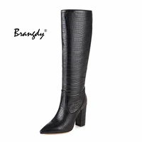 brangdy new women knee high boots leather pointed toe women winter shoes fashion sexy party shoes women footwear size 34 48