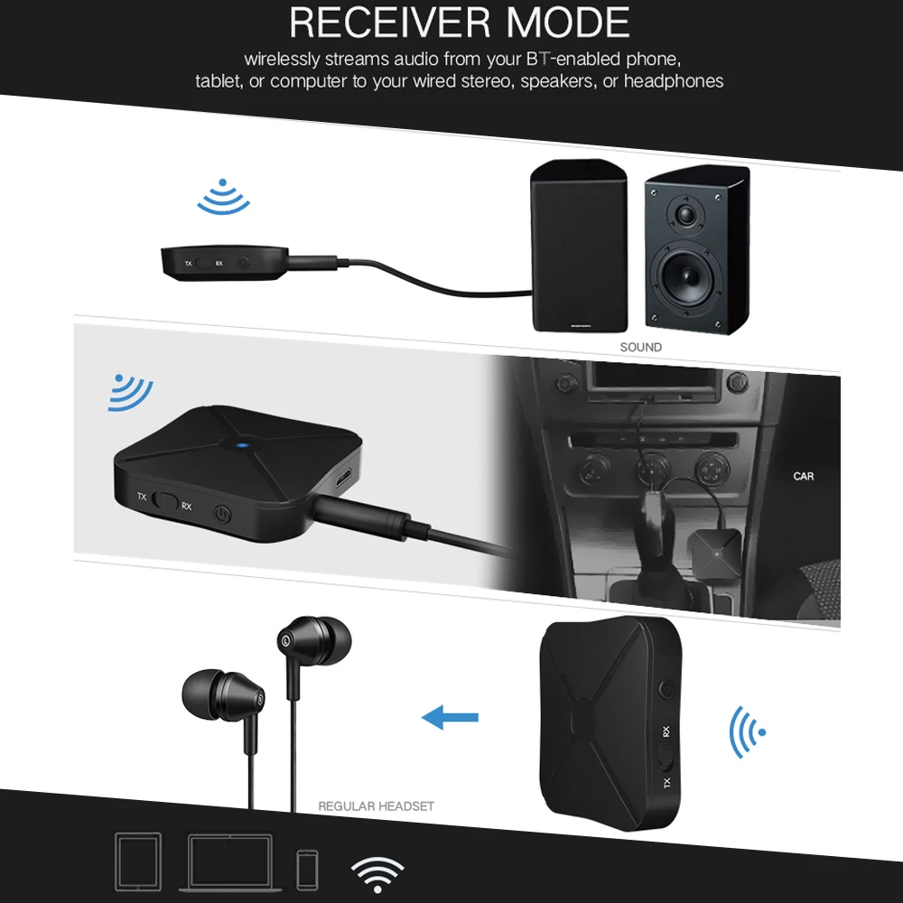 KN319 Bluetooth передатчик приемник 2 в 1 V4.2 музыкальный аудио адаптер 3 5 мм AUX RCA для