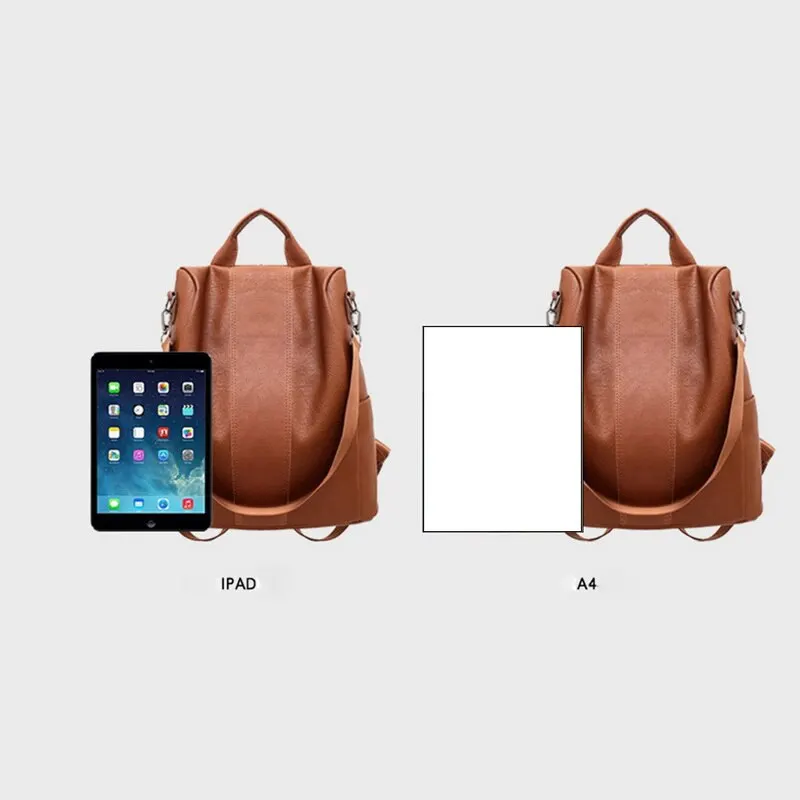 

Rucksack Women Leather Pompom Backpack Anti-theft Ladies Shoulder Bag