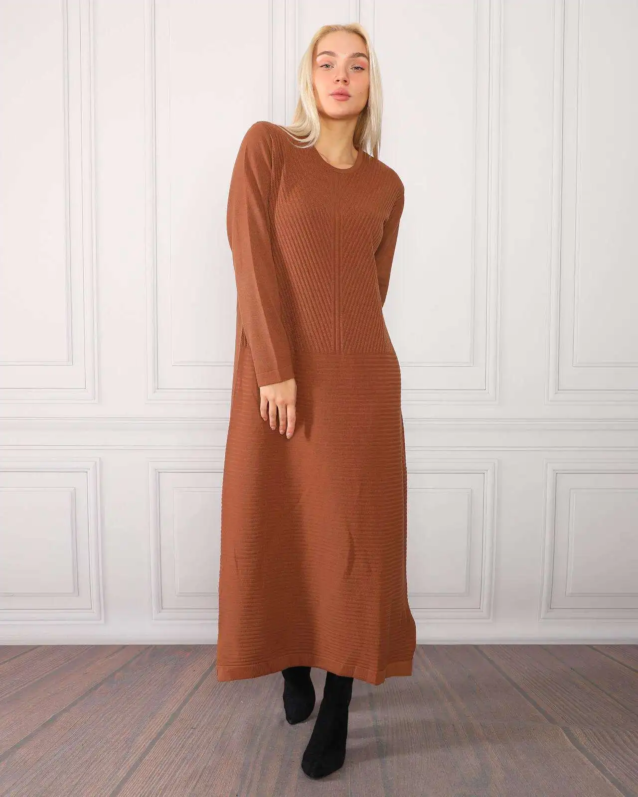 

Kahvrengi Long Pattern Knitwear Tunic Dress