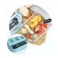 glass lunch box microwavable bento box silica gel lid compartments leakproof food storage container for food snack