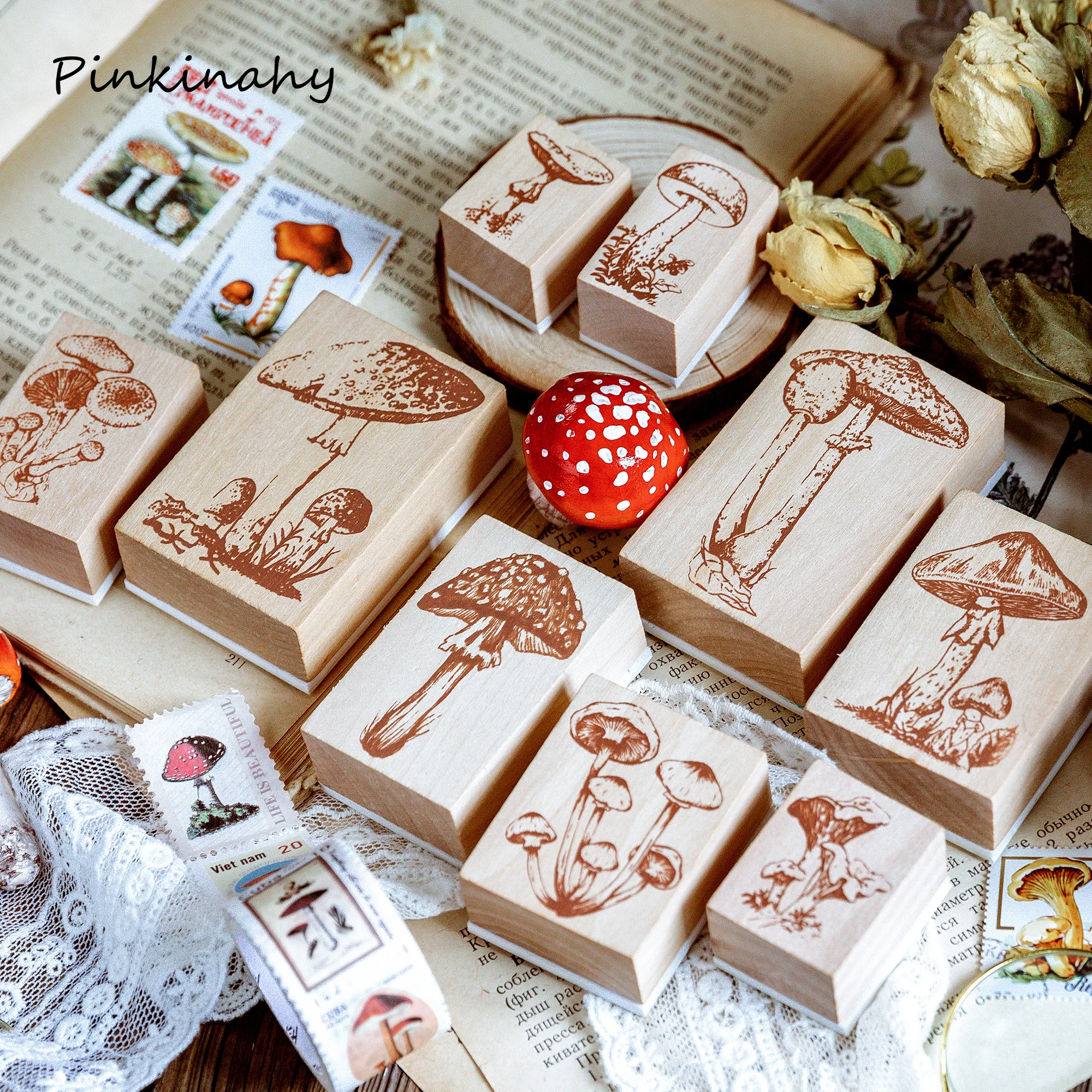 Винтажная серия грибов украшения штамп деревянные резиновые штампы для Handmade