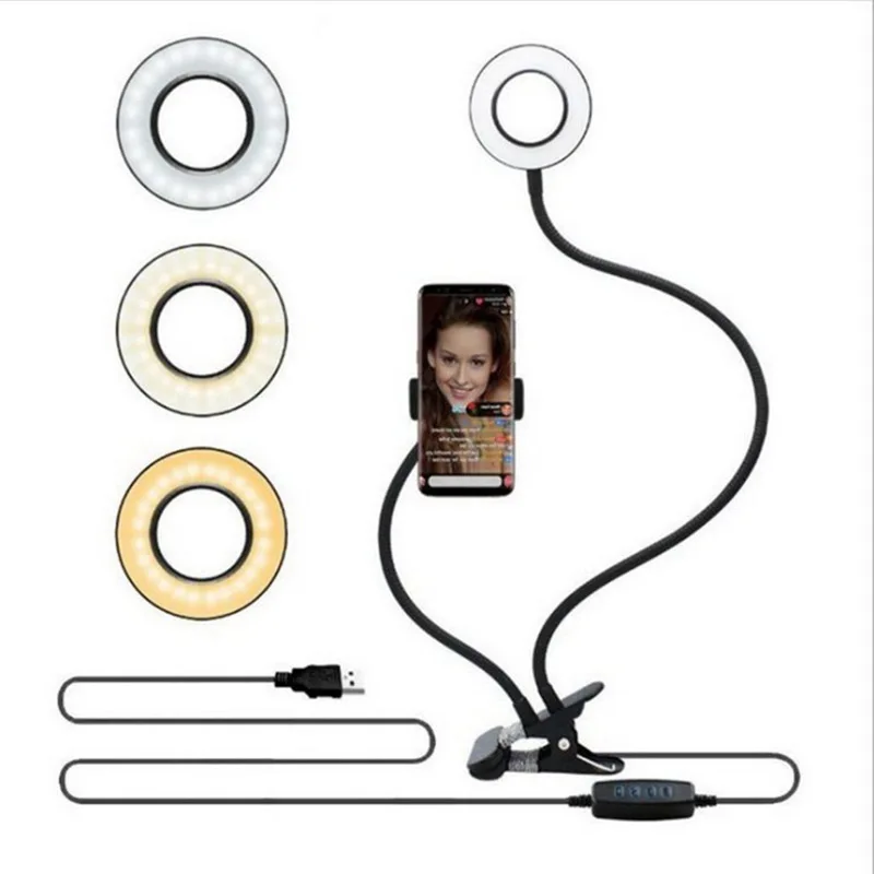 

Dimmable LED Selfie Ring Light Camera Phone USB ring lamp Photography Fill Light with Phone Holder Stand For Makeup Live Stream