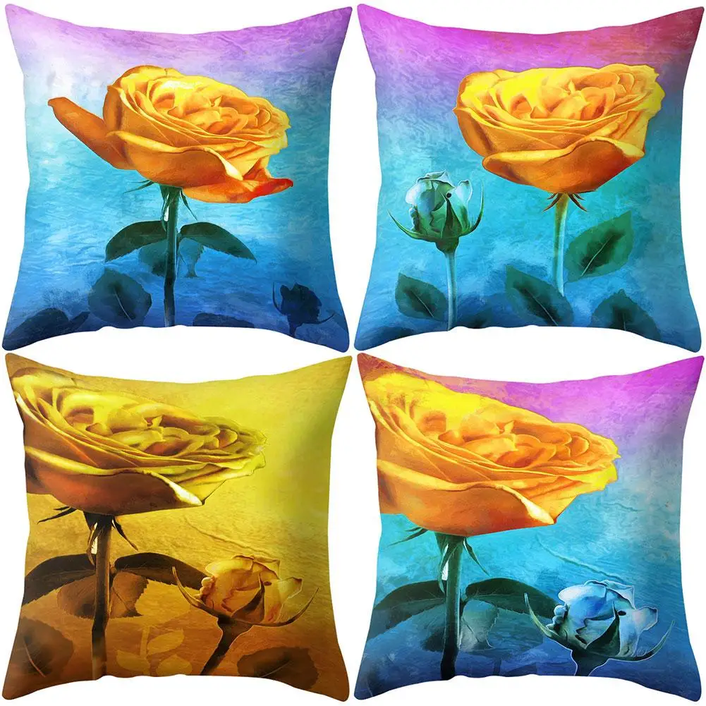 

Colorful Rose Flower Leaf Cushion Cover Pillow Case Home Sofa Bed Chair Decor