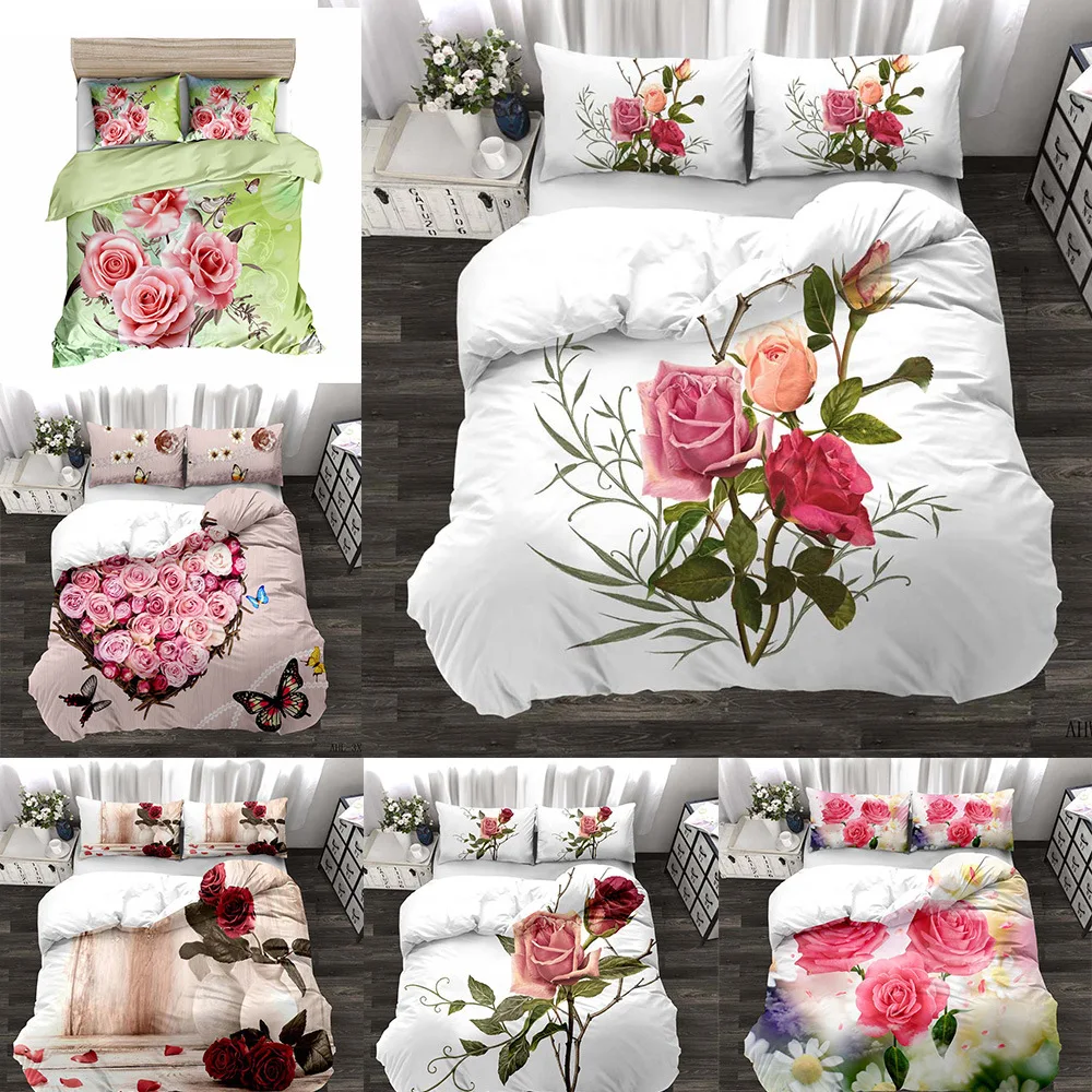 

3D Print Comforter Bedding Sets Duvet Cover Set Pillowcase Luxury Gifts Beautiful Folwers Clorful Rose Queen Twin Single Size