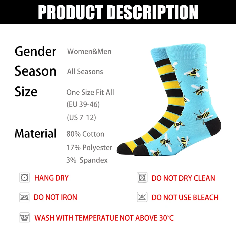 

High Quality Combed Cotton Socks food Pattern Long Tube Funny Happy Men Socks Colorful Novelty Skateboard Crew Casual Crazy Sock