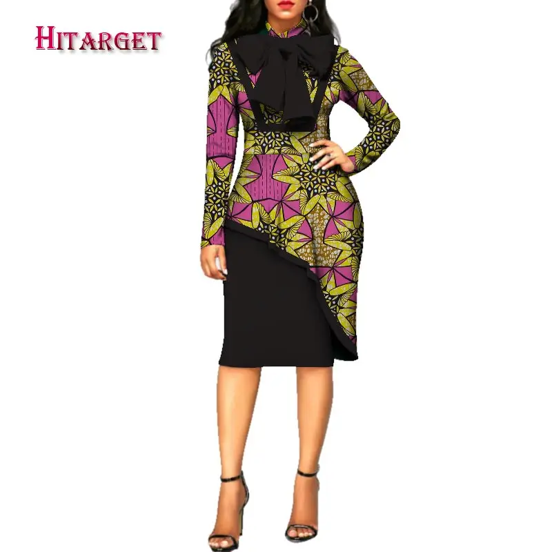 Женское платье с принтом в африканском стиле элегантное длинным рукавом модель